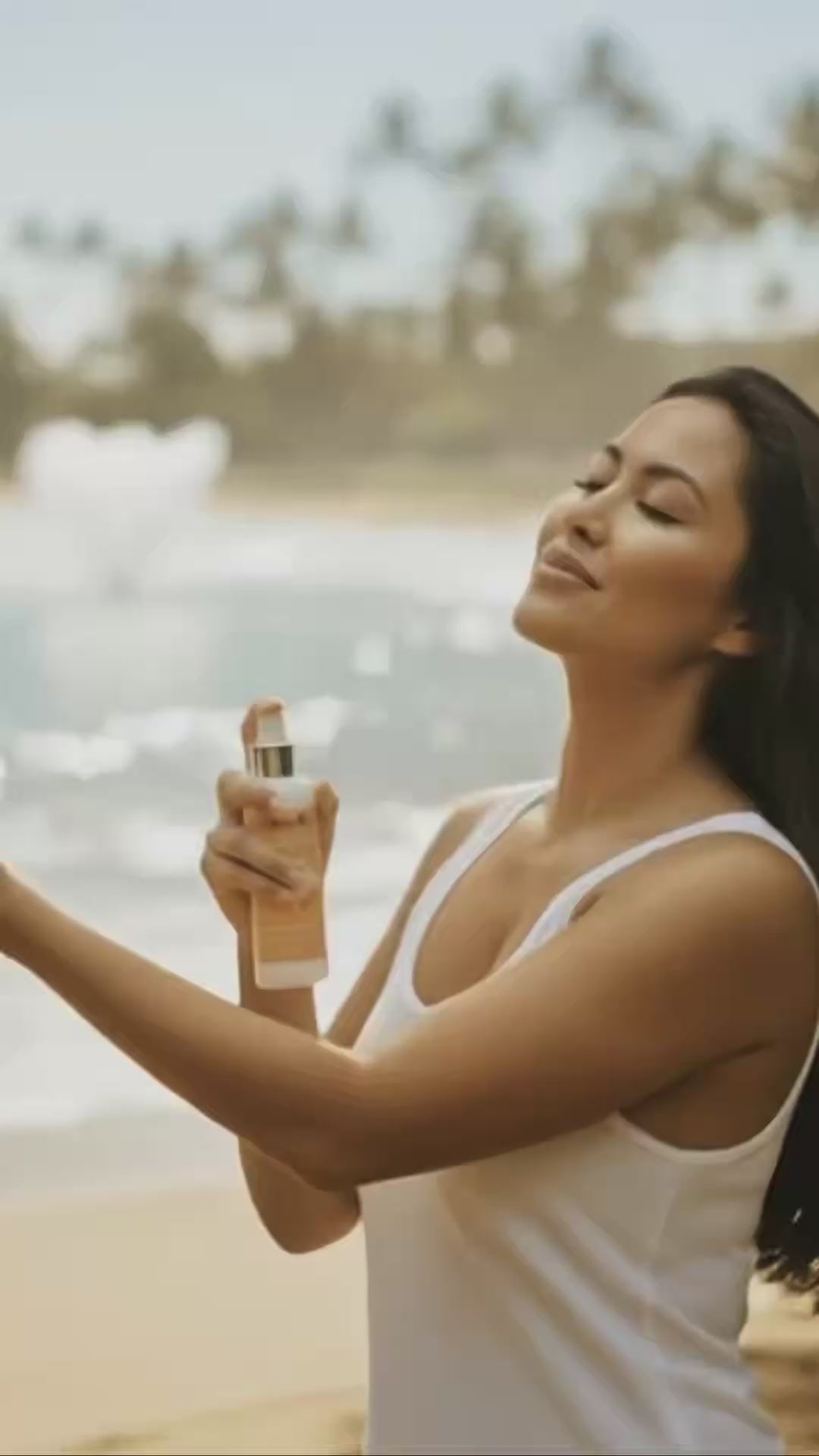 Load video: Puakenikeni Beach Body Mist Hawaii Vacation Girl Walking On Beach Refreshed